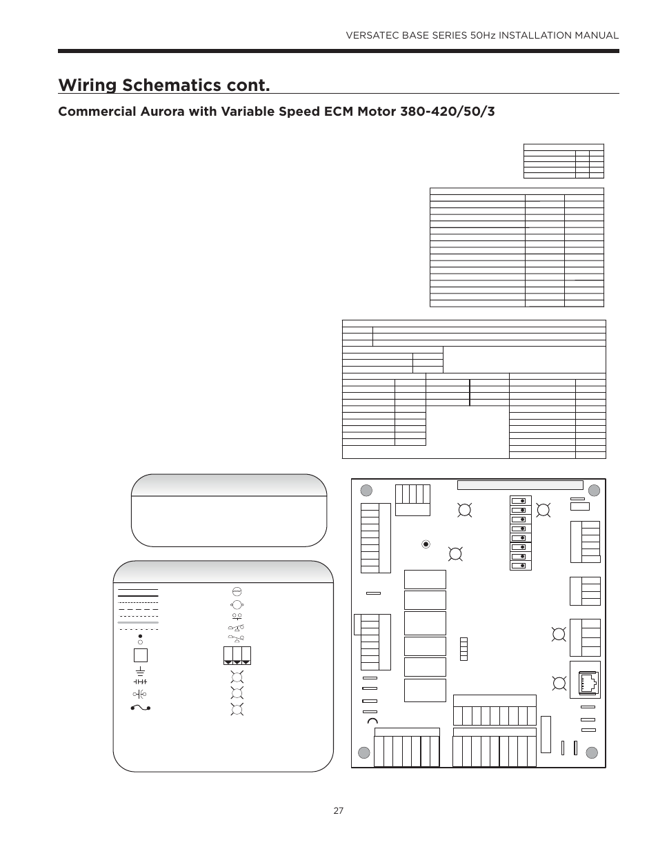 Wiring schematics cont, Legend, Versatec base series 50hz installation manual | Page, Aurora base control | WaterFurnace Versatec Base User Manual | Page 27 / 55