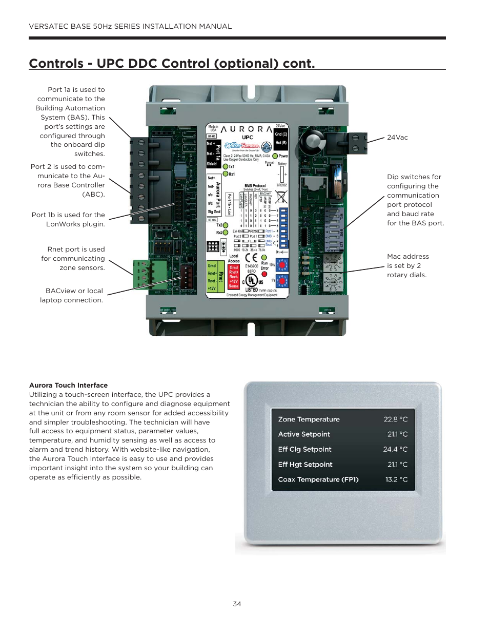 Controls - upc ddc control (optional) cont | WaterFurnace Versatec Base User Manual | Page 34 / 55