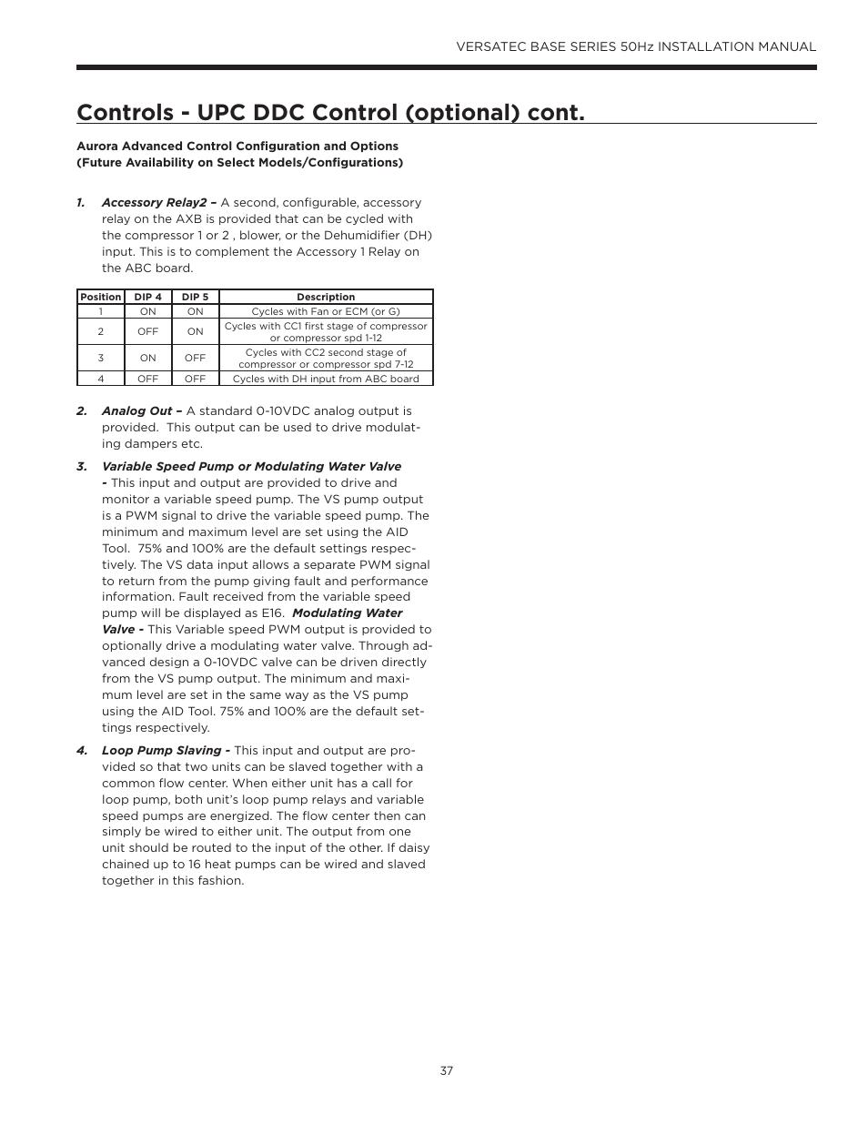 Controls - upc ddc control (optional) cont | WaterFurnace Versatec Base User Manual | Page 37 / 55