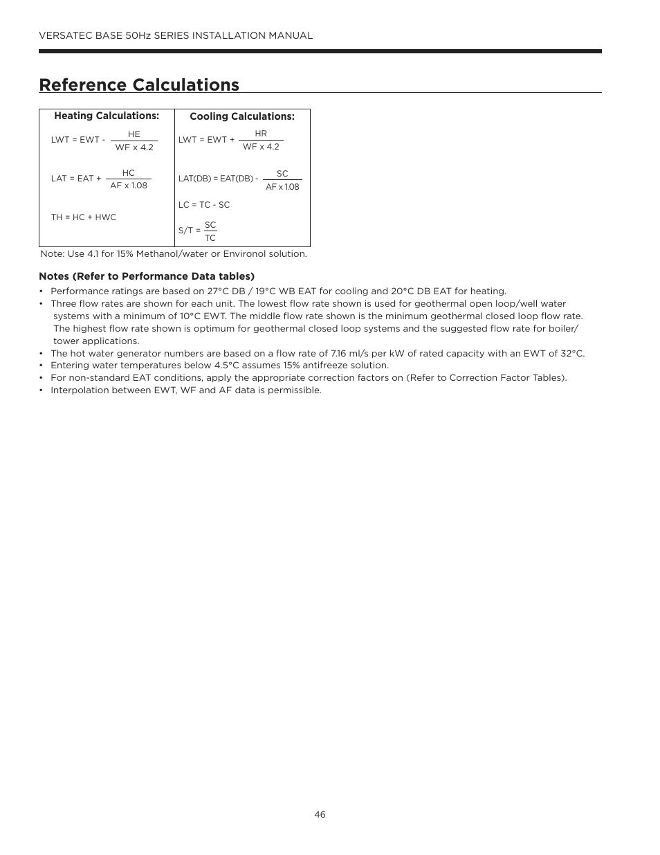 Reference calculations | WaterFurnace Versatec Base User Manual | Page 46 / 55