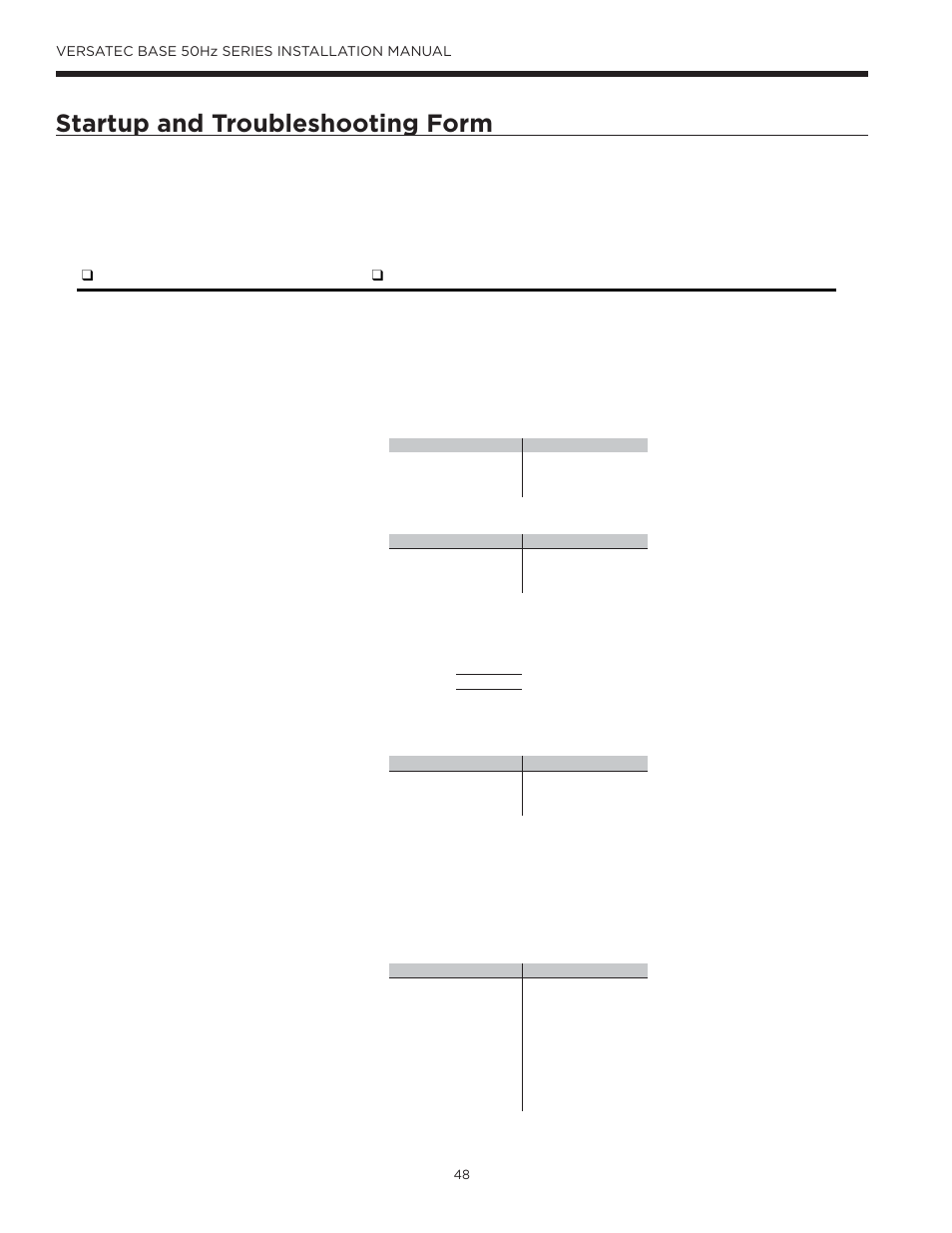 Startup and troubleshooting form | WaterFurnace Versatec Base User Manual | Page 48 / 55