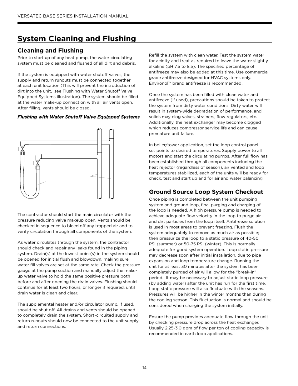 System cleaning and flushing, Ground source loop system checkout, Cleaning and flushing | WaterFurnace Versatec Base User Manual | Page 14 / 56