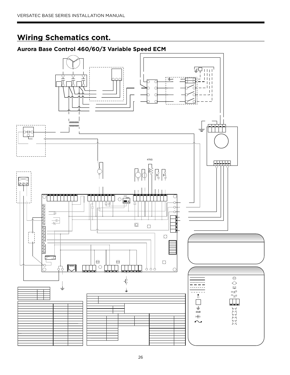 Wiring schematics cont, Versatec base series installation manual, Legend | WaterFurnace Versatec Base User Manual | Page 26 / 56