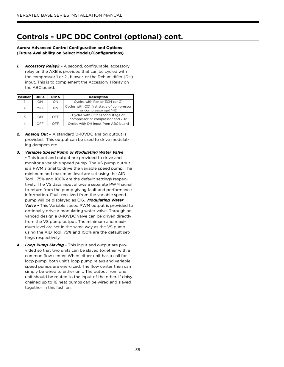 Controls - upc ddc control (optional) cont | WaterFurnace Versatec Base User Manual | Page 38 / 56