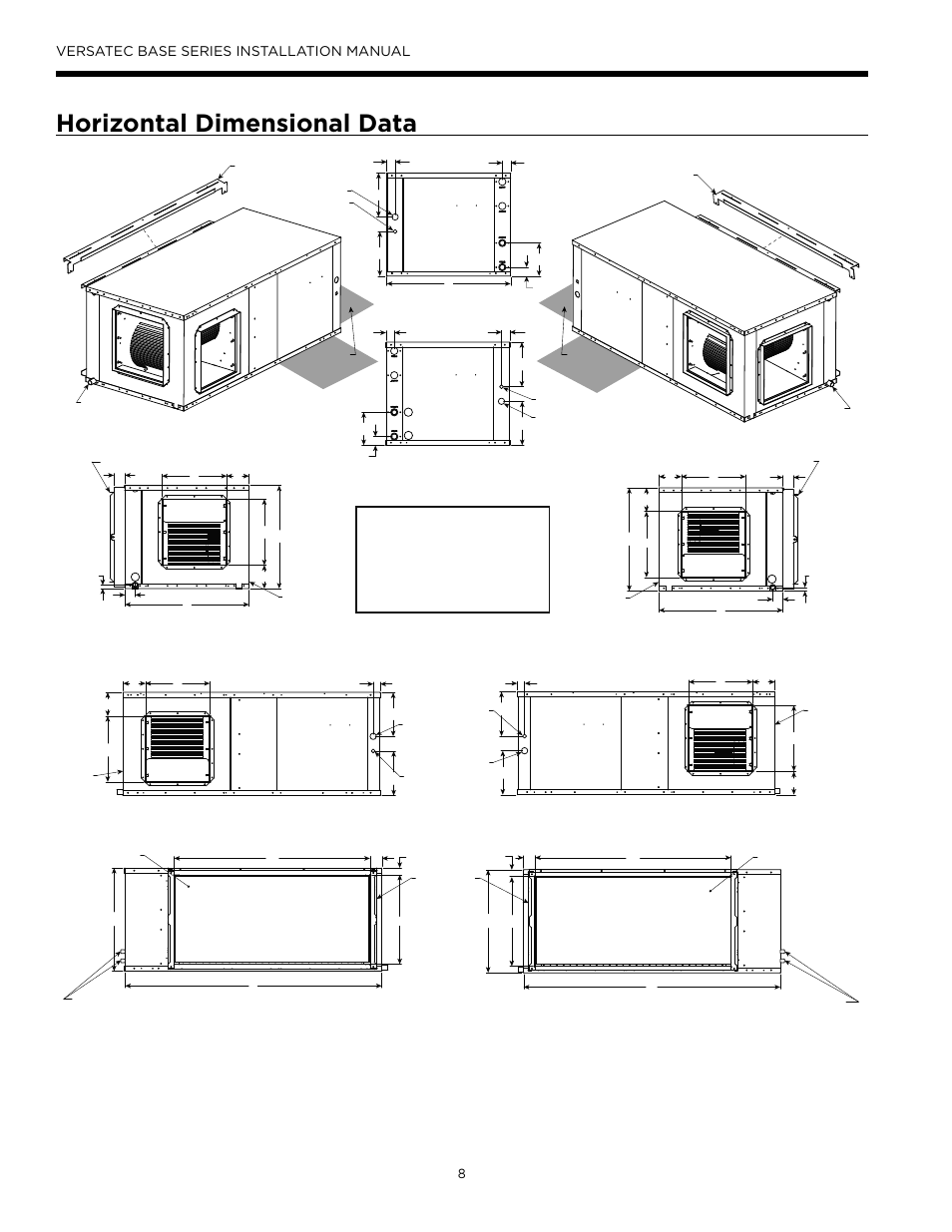 Horizontal dimensional data, Versatec base series installation manual | WaterFurnace Versatec Base User Manual | Page 8 / 56