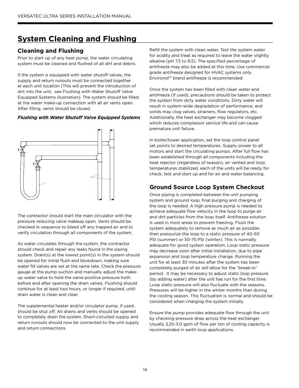 System cleaning and flushing, Ground source loop system checkout, Cleaning and flushing | WaterFurnace Versatec Ultra User Manual | Page 14 / 60