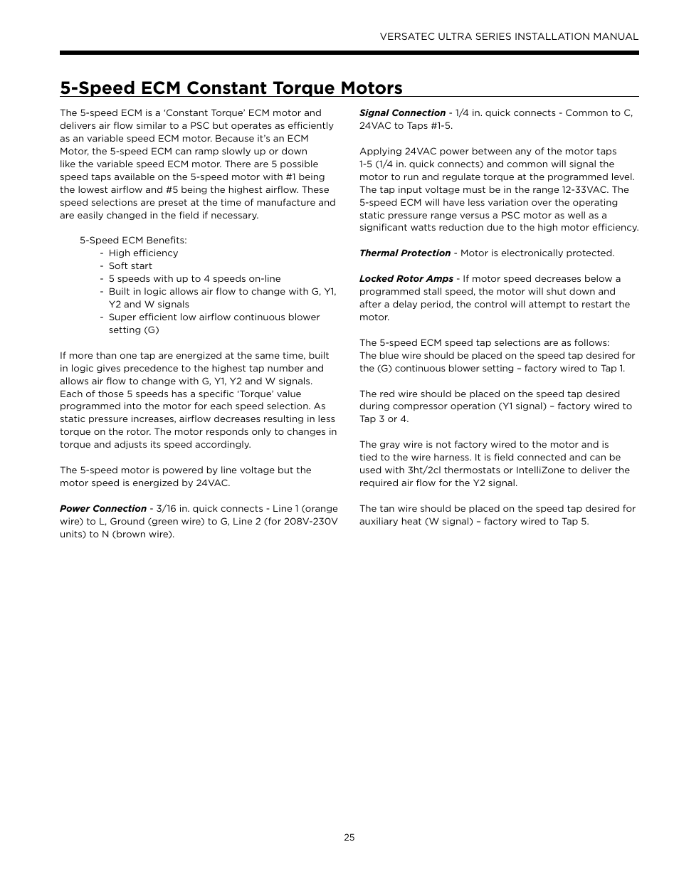 Speed ecm constant torque motors | WaterFurnace Versatec Ultra User Manual | Page 25 / 60