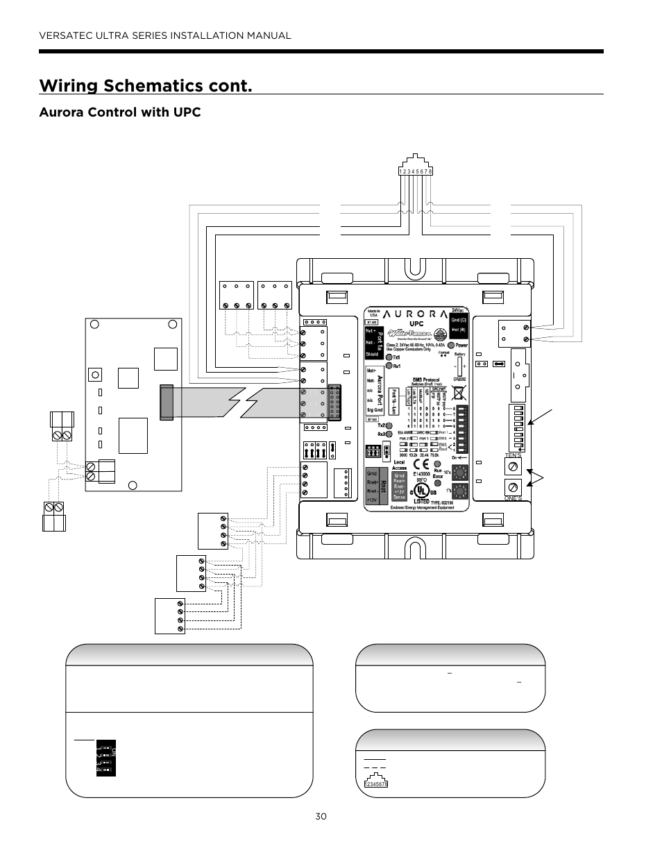 Wiring schematics cont, Aurora control with upc, Zs sensor information | Legend, Versatec ultra series installation manual, Lon oc | WaterFurnace Versatec Ultra User Manual | Page 30 / 60