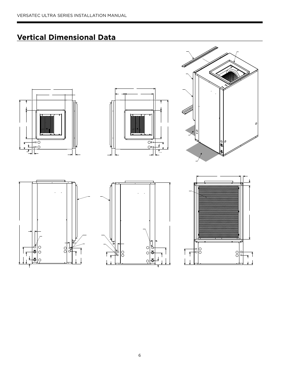 Dimensional data, Vertical dimensional data, Versatec ultra series installation manual | WaterFurnace Versatec Ultra User Manual | Page 6 / 60