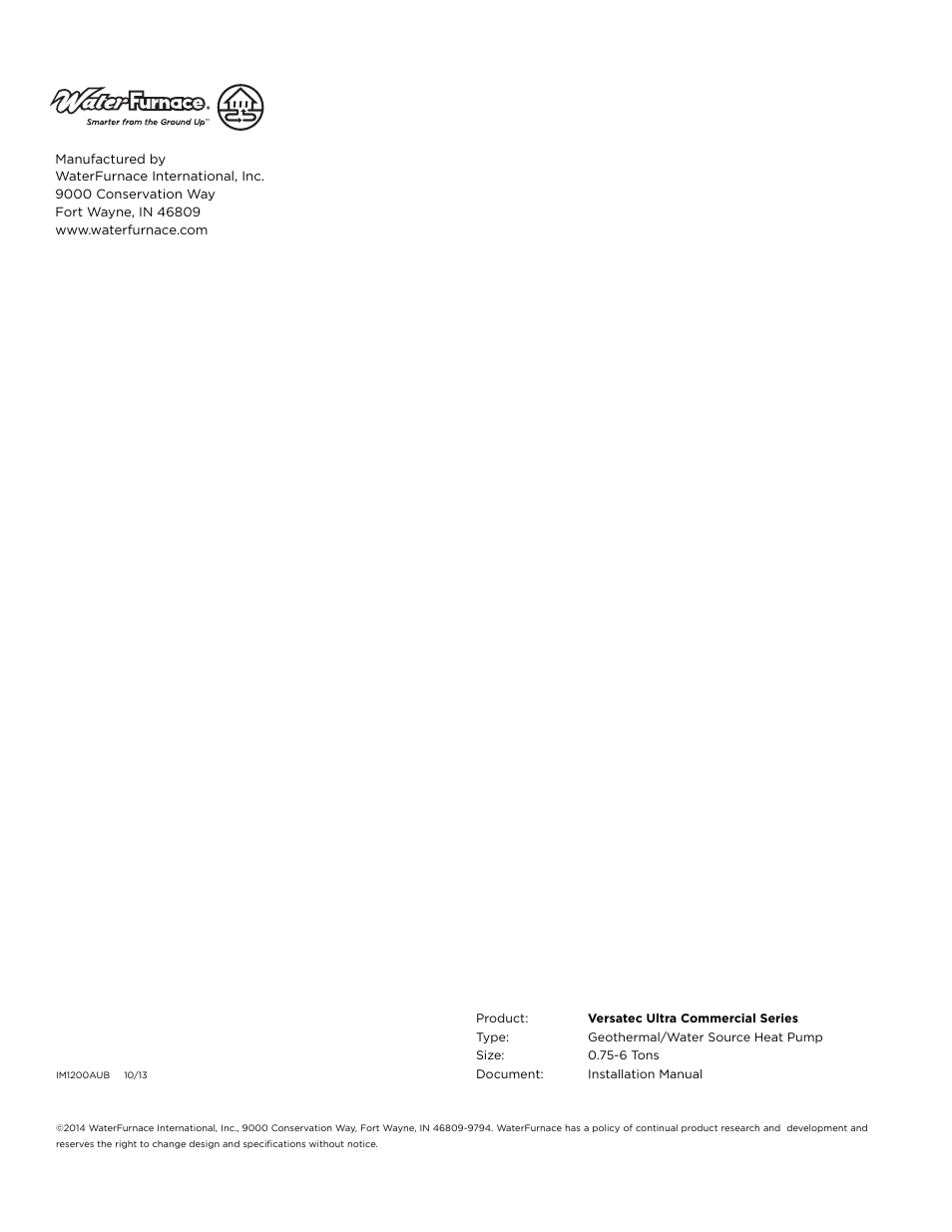 WaterFurnace Versatec Ultra User Manual | Page 60 / 60
