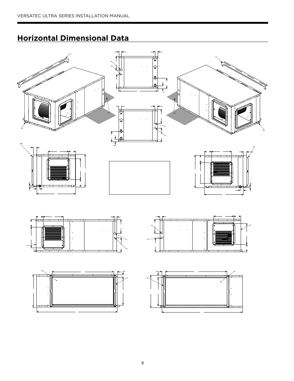 Horizontal dimensional data, Versatec ultra series installation manual | WaterFurnace Versatec Ultra User Manual | Page 8 / 60