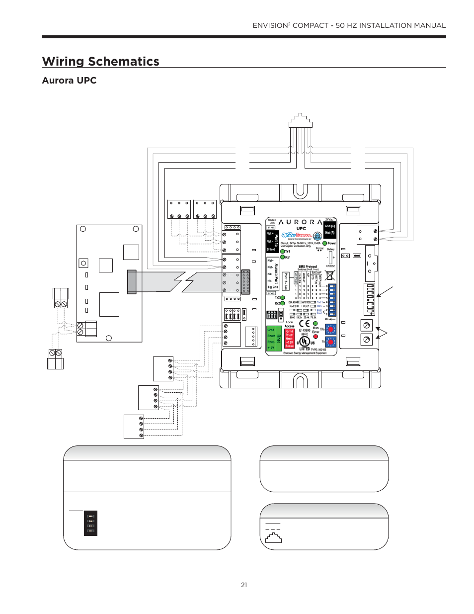 Wiring schematics, Aurora upc, Zs sensor information | Legend, Envision, Compact - 50 hz installation manual, Lon oc | WaterFurnace Envision2 User Manual | Page 21 / 54