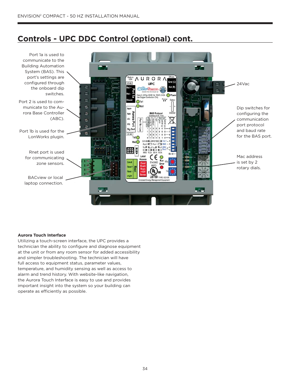 Controls - upc ddc control (optional) cont | WaterFurnace Envision2 User Manual | Page 34 / 54