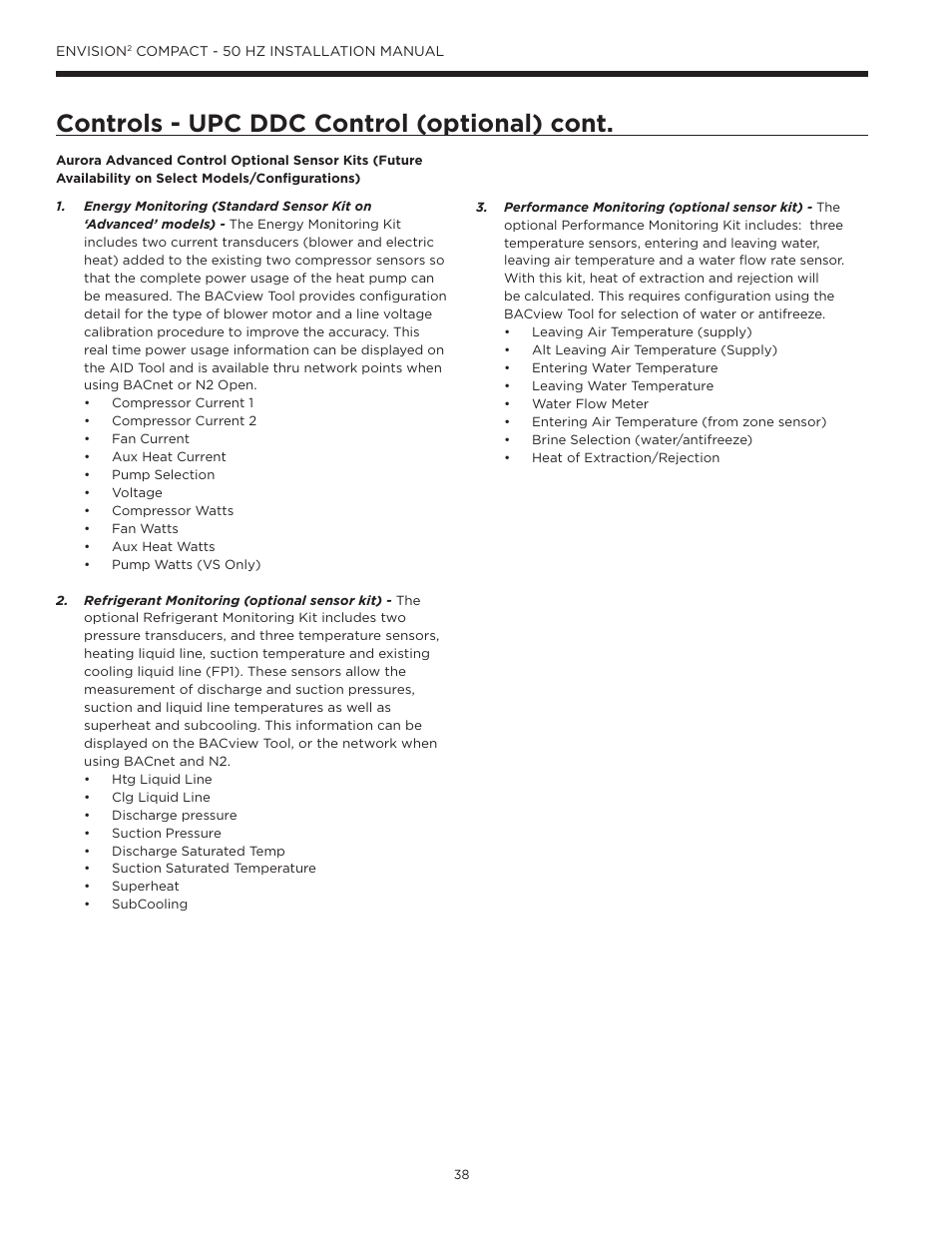 Controls - upc ddc control (optional) cont | WaterFurnace Envision2 User Manual | Page 38 / 54