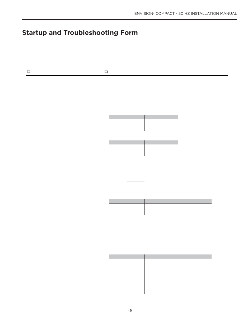 Startup and troubleshooting form | WaterFurnace Envision2 User Manual | Page 49 / 54