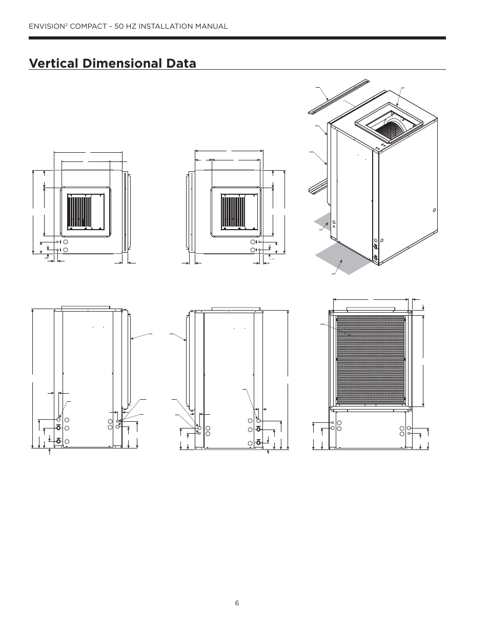 Vertical dimensional data, Envision, Compact - 50 hz installation manual | WaterFurnace Envision2 User Manual | Page 6 / 54