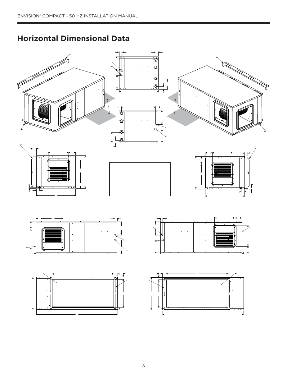 Horizontal dimensional data, Envision, Compact - 50 hz installation manual | WaterFurnace Envision2 User Manual | Page 8 / 54