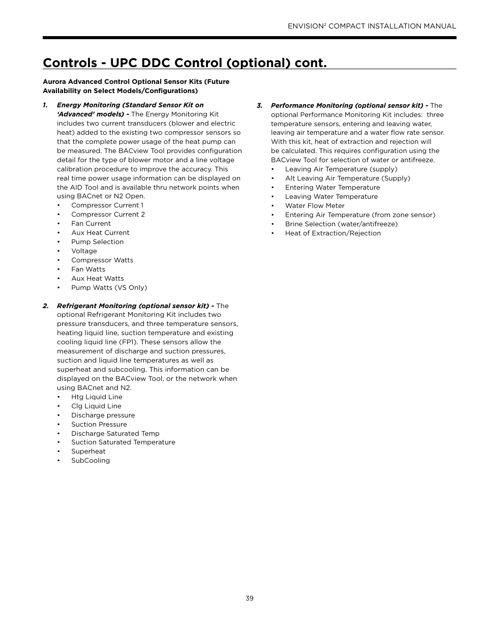 Controls - upc ddc control (optional) cont | WaterFurnace Envision2 User Manual | Page 39 / 60