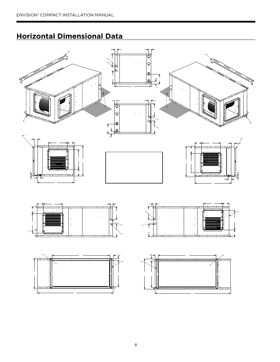 Horizontal dimensional data, Envision, Compact installation manual | WaterFurnace Envision2 User Manual | Page 8 / 60