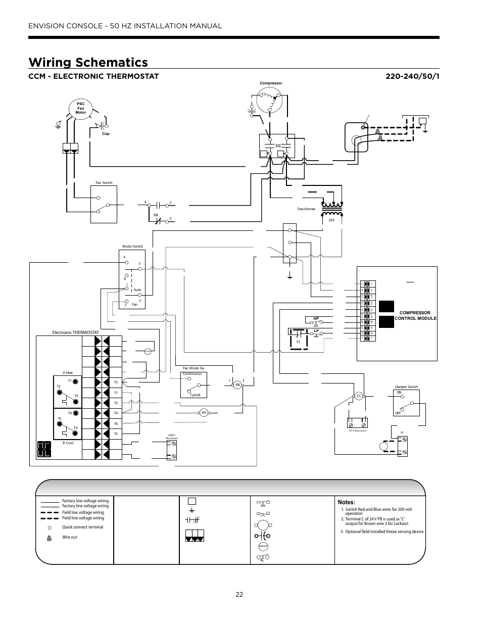 Wiring schematics, Legend, Envision console - 50 hz installation manual | High low | WaterFurnace Envisio Series Console User Manual | Page 22 / 44