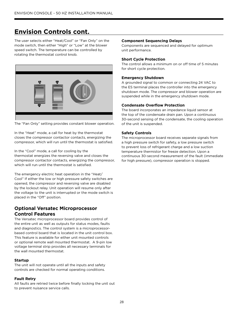 Envision controls cont, Optional versatec microprocessor control features | WaterFurnace Envisio Series Console User Manual | Page 28 / 44