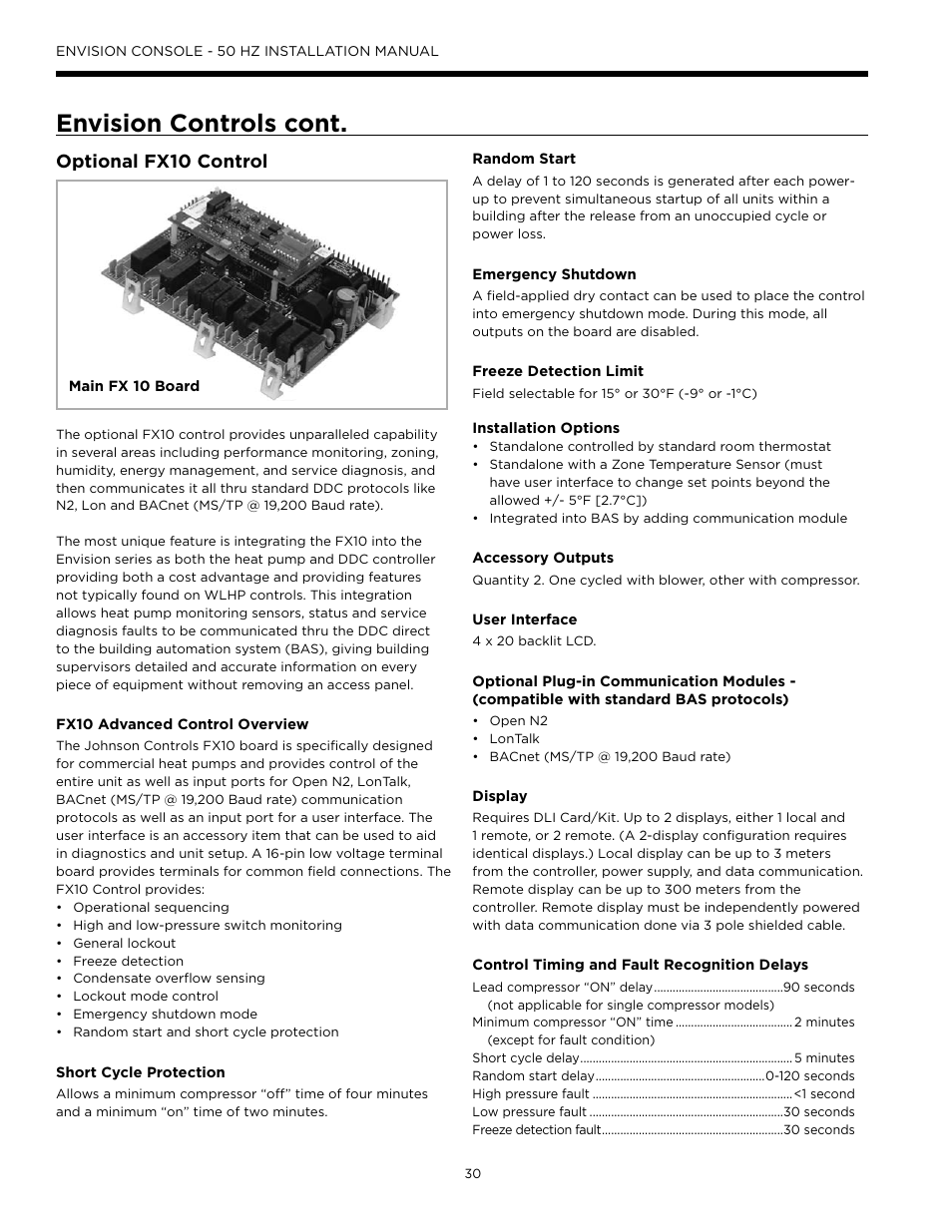 Envision controls cont, Optional fx10 control | WaterFurnace Envisio Series Console User Manual | Page 30 / 44