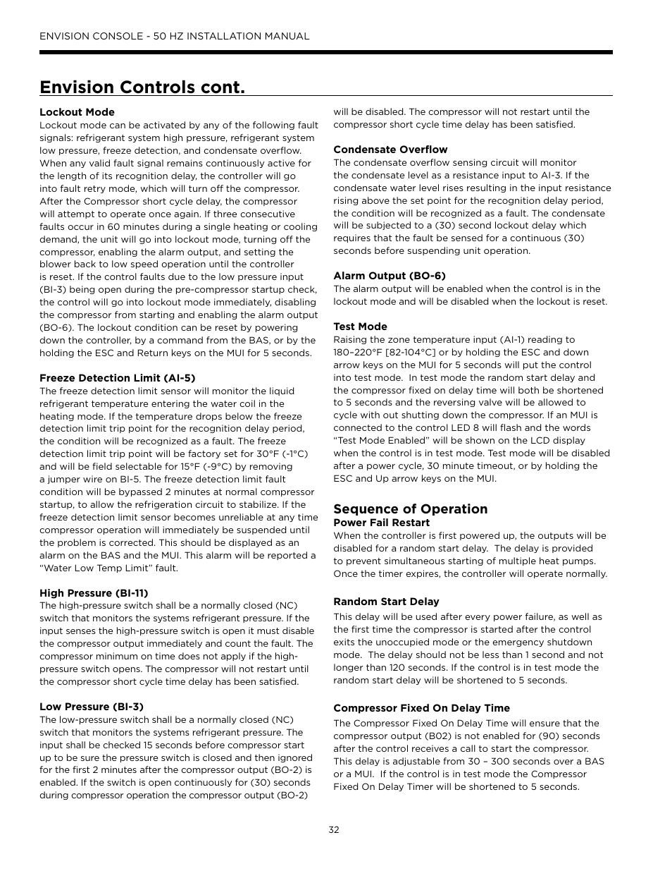 Envision controls cont, Sequence of operation | WaterFurnace Envisio Series Console User Manual | Page 32 / 44