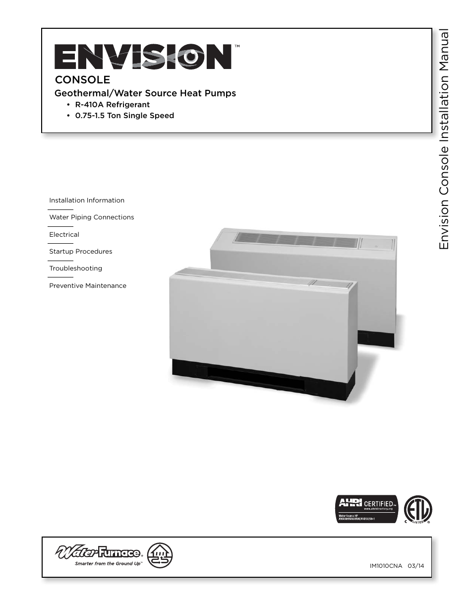 WaterFurnace Envisio Series Console User Manual | 45 pages