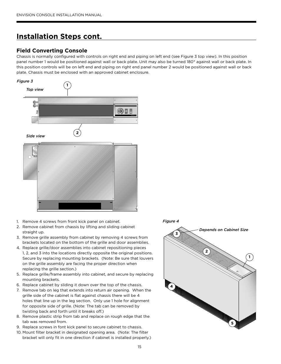Installation steps cont, Field converting console | WaterFurnace Envisio Series Console User Manual | Page 15 / 45