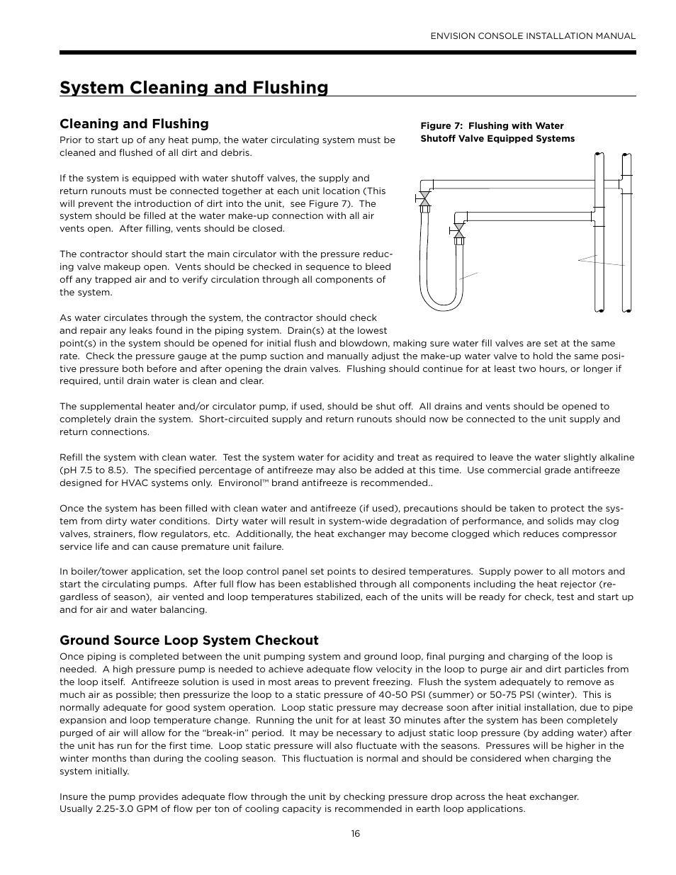 System cleaning and flushing, Cleaning and flushing, Ground source loop system checkout | WaterFurnace Envisio Series Console User Manual | Page 16 / 45