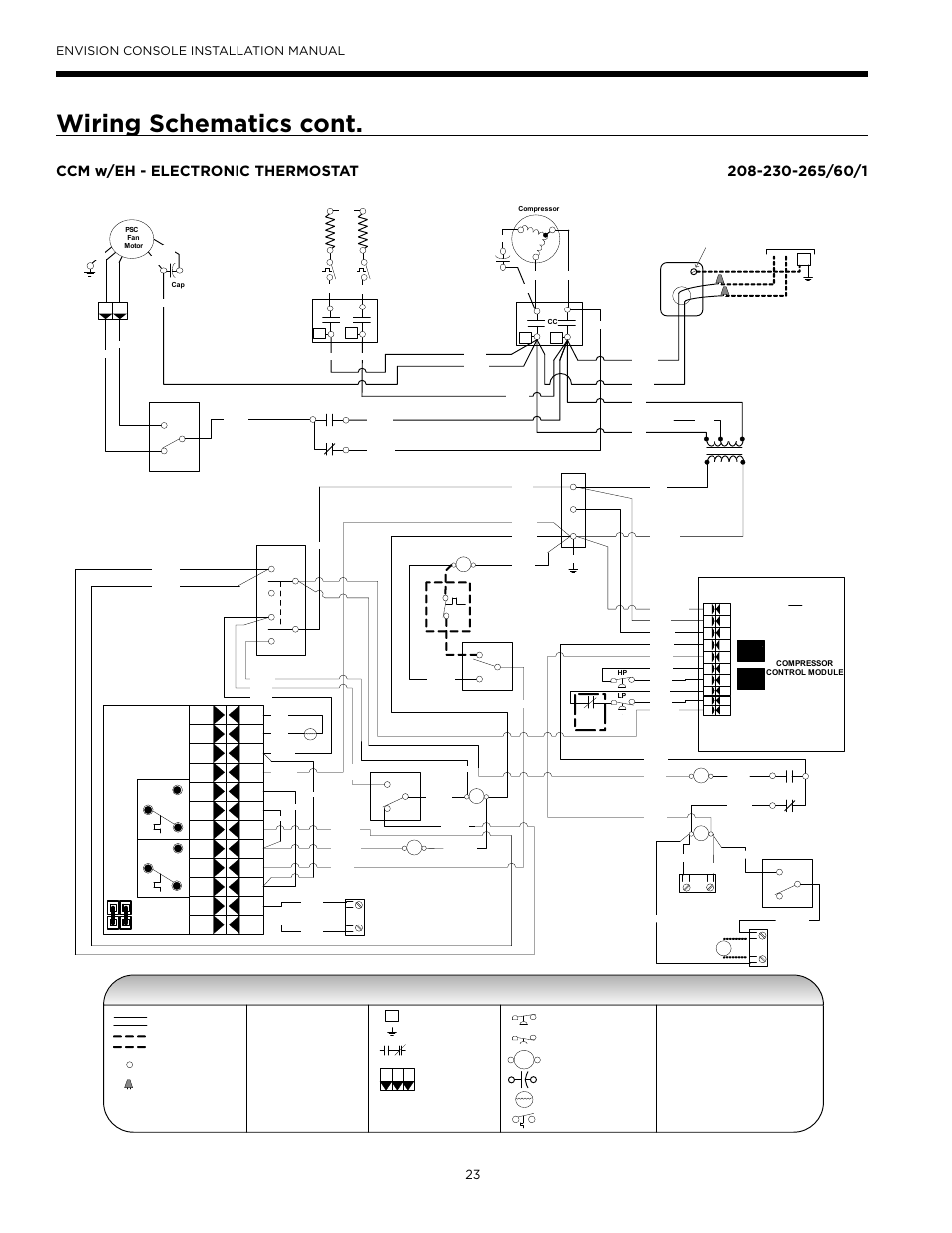 Wiring schematics cont, Ccm w/eh - electronic thermostat, Legend | Envision console installation manual, High low | WaterFurnace Envisio Series Console User Manual | Page 23 / 45