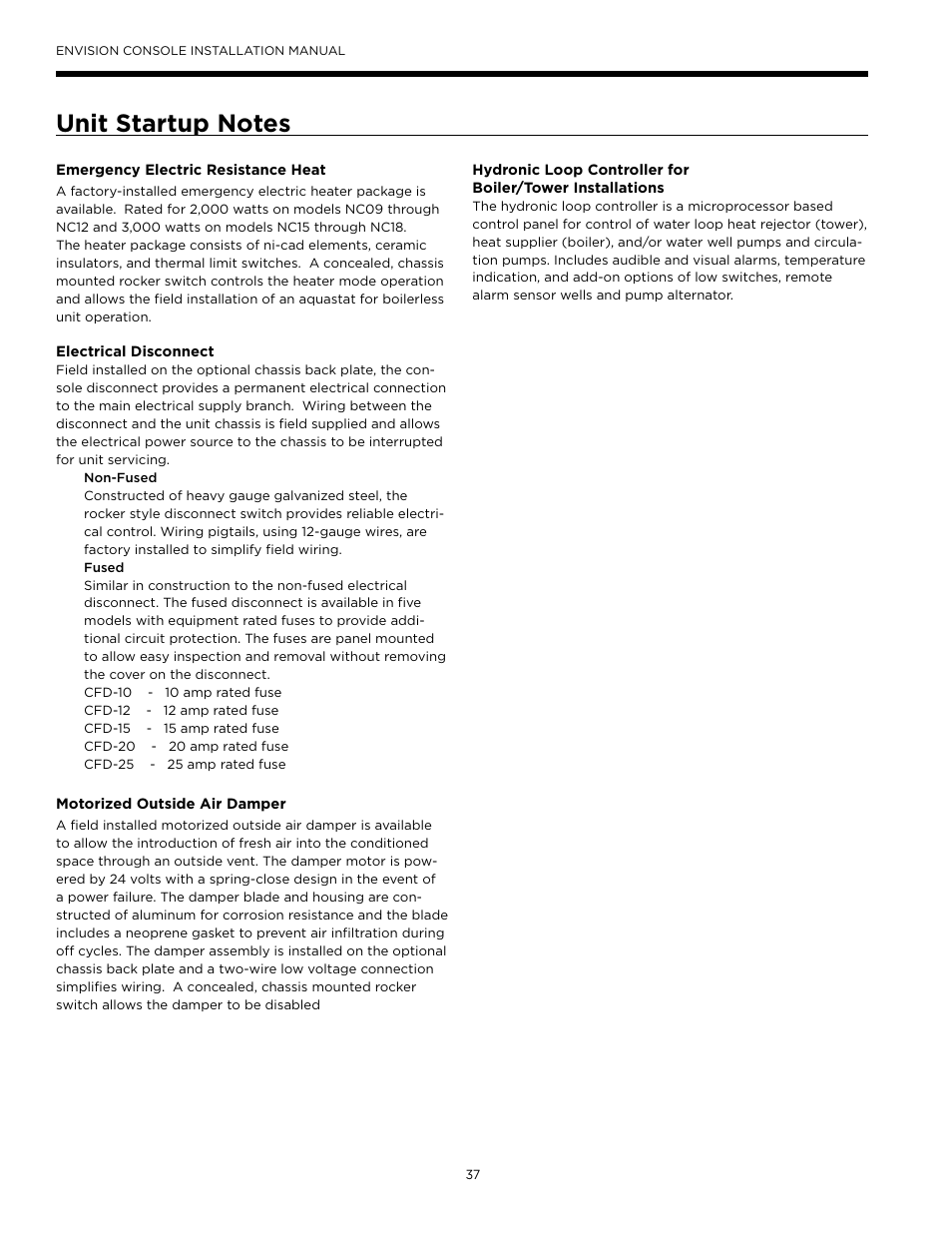Unit startup notes | WaterFurnace Envisio Series Console User Manual | Page 37 / 45