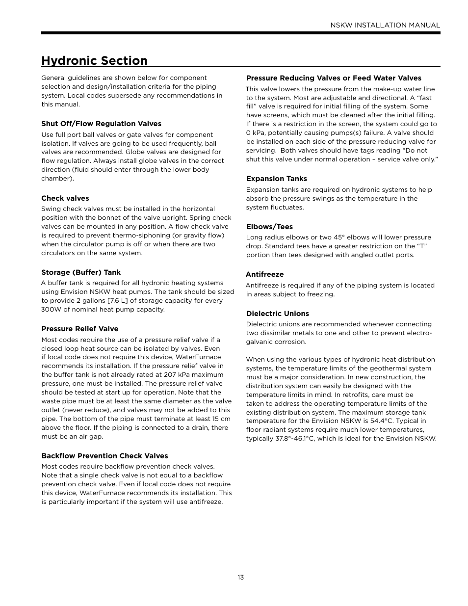 Hydronic section | WaterFurnace Envision Hydronic User Manual | Page 13 / 48