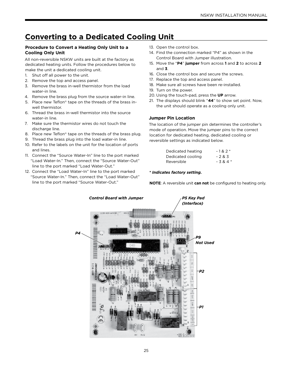 Converting to a dedicated cooling unit | WaterFurnace Envision Hydronic User Manual | Page 25 / 48