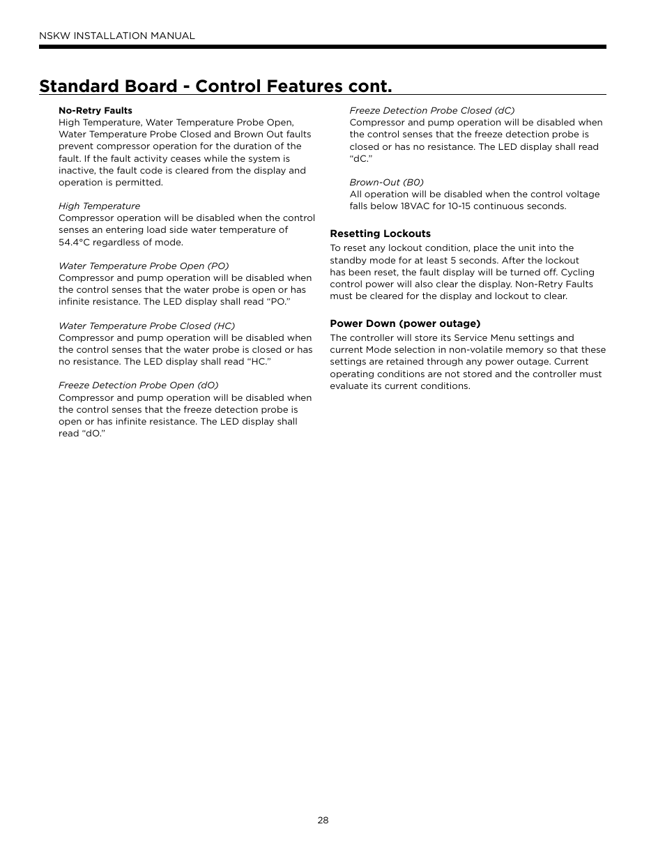 Standard board - control features cont | WaterFurnace Envision Hydronic User Manual | Page 28 / 48