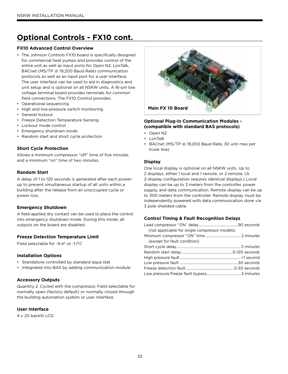 Optional controls - fx10 cont | WaterFurnace Envision Hydronic User Manual | Page 32 / 48