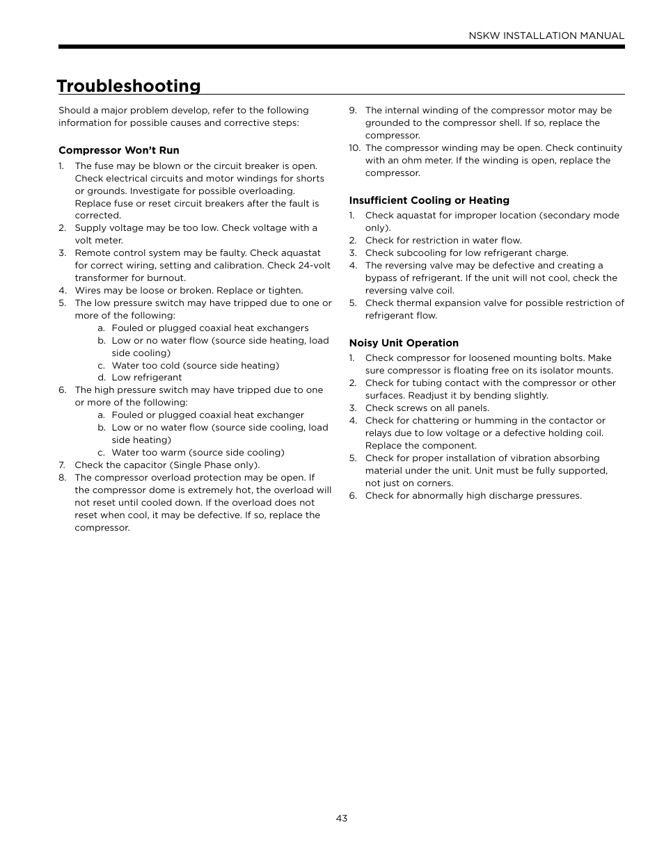 Troubleshooting | WaterFurnace Envision Hydronic User Manual | Page 43 / 48