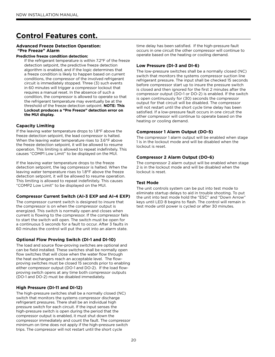 Control features cont | WaterFurnace Envision Hydronic (NDW) User Manual | Page 20 / 36