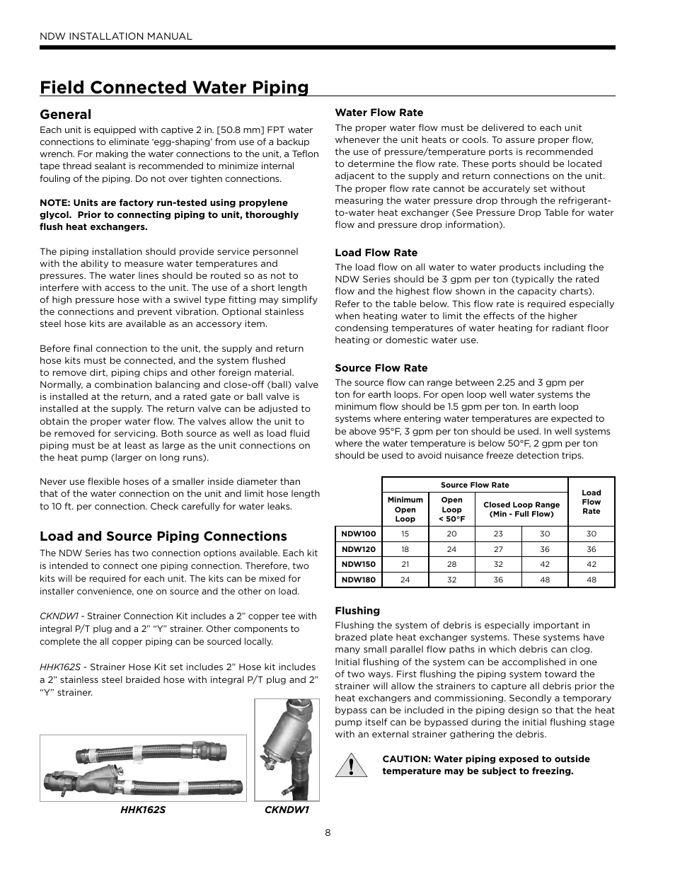 Field connected water piping, General, Load and source piping connections | WaterFurnace Envision Hydronic (NDW) User Manual | Page 8 / 36