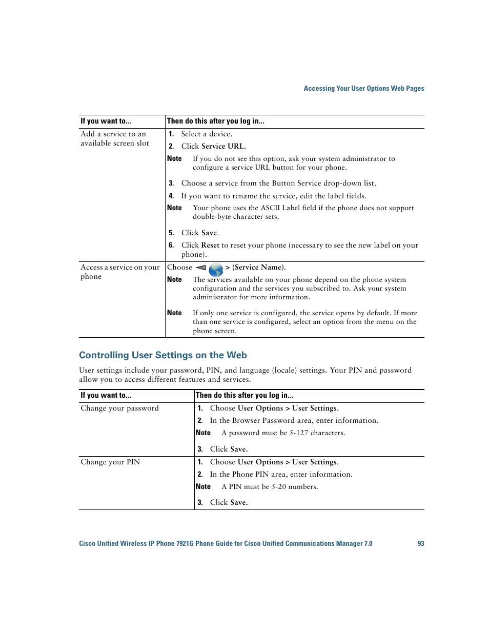 Controlling user settings on the web | Cisco Cisco Unified Wireless IP Phone 7921G User Manual | Page 101 / 124