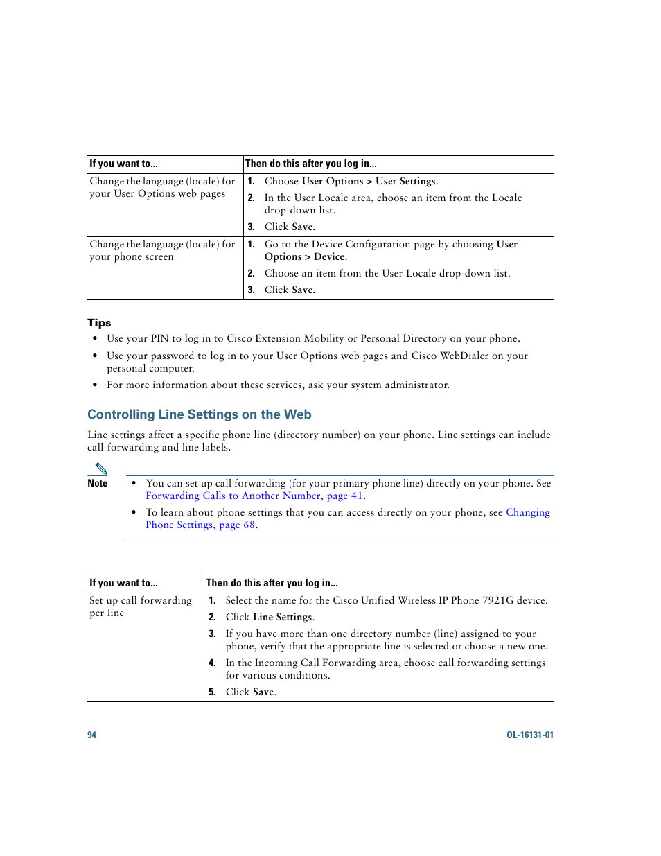 Controlling line settings on the web, Controlling line settings | Cisco Cisco Unified Wireless IP Phone 7921G User Manual | Page 102 / 124