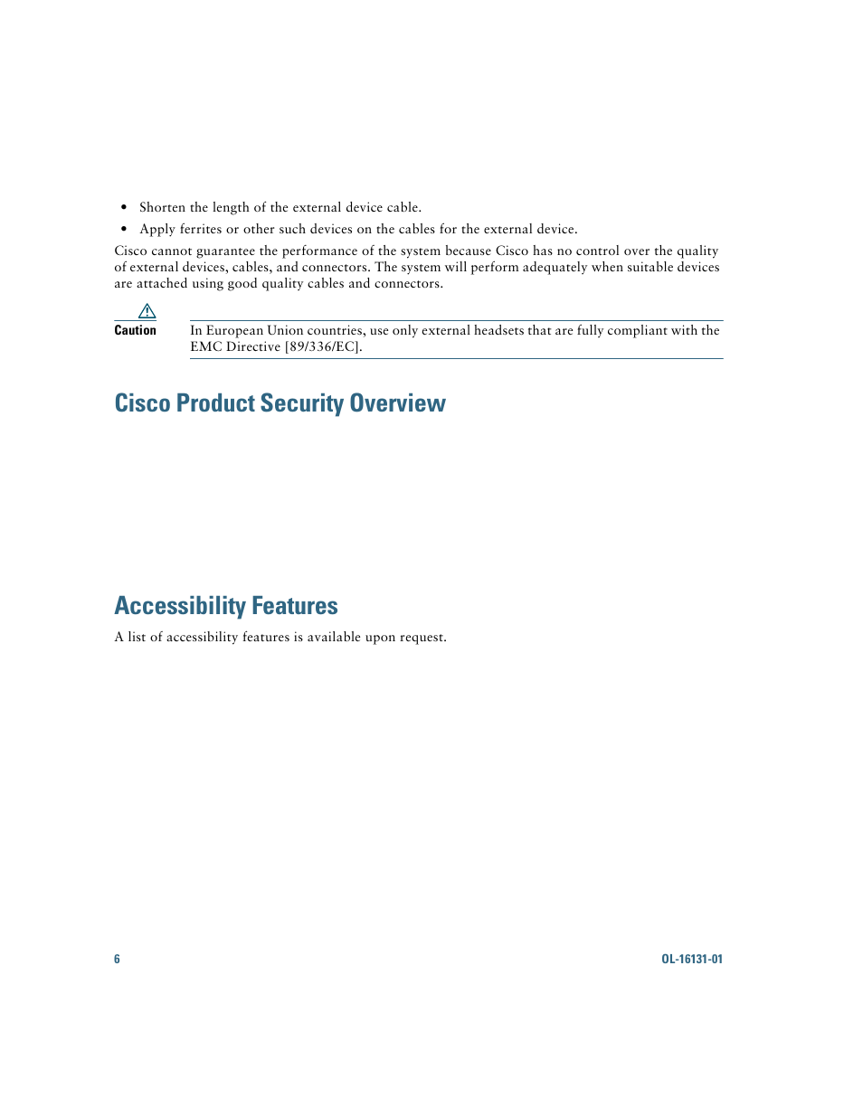 Cisco product security overview, Accessibility features | Cisco Cisco Unified Wireless IP Phone 7921G User Manual | Page 14 / 124