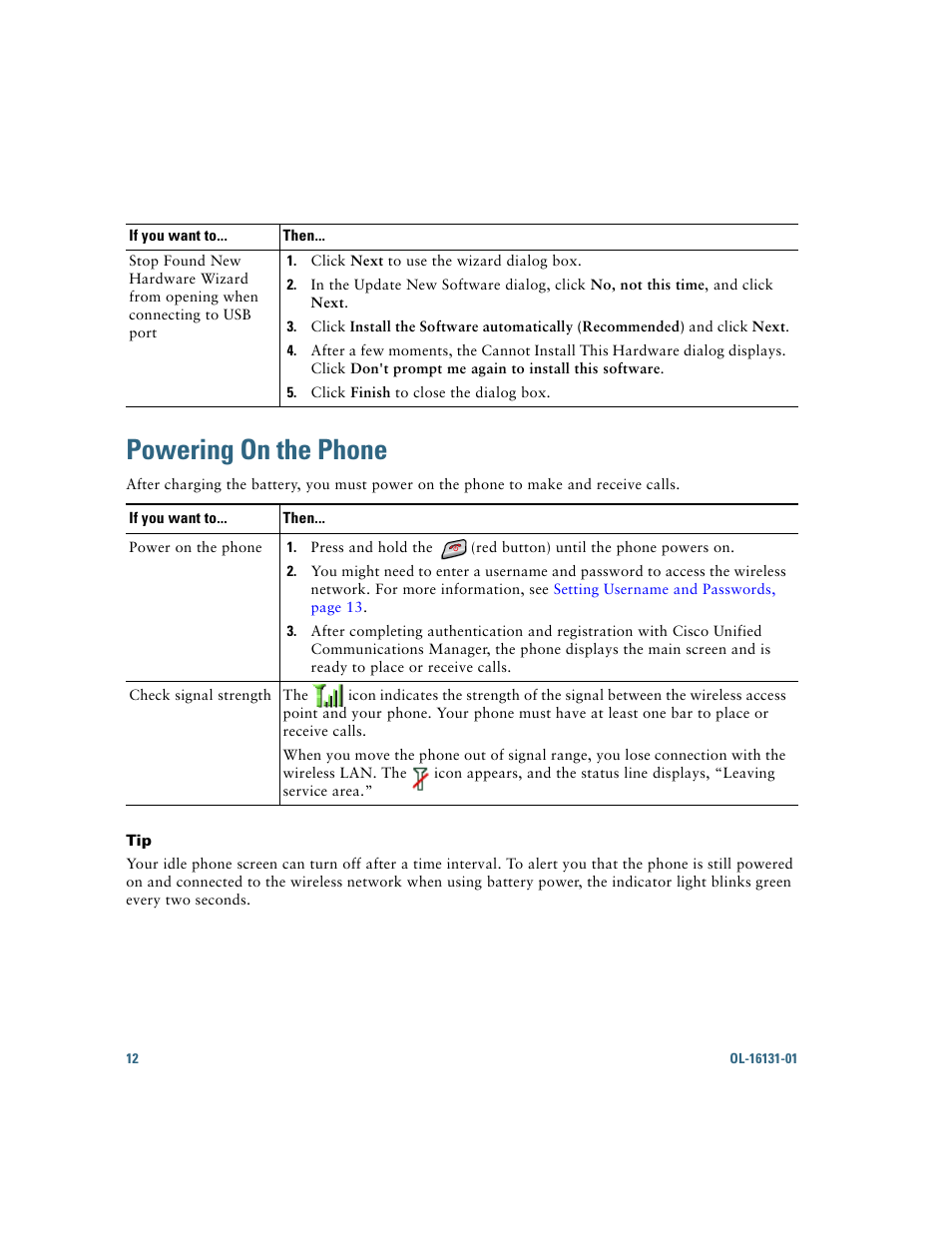 Powering on the phone | Cisco Cisco Unified Wireless IP Phone 7921G User Manual | Page 20 / 124