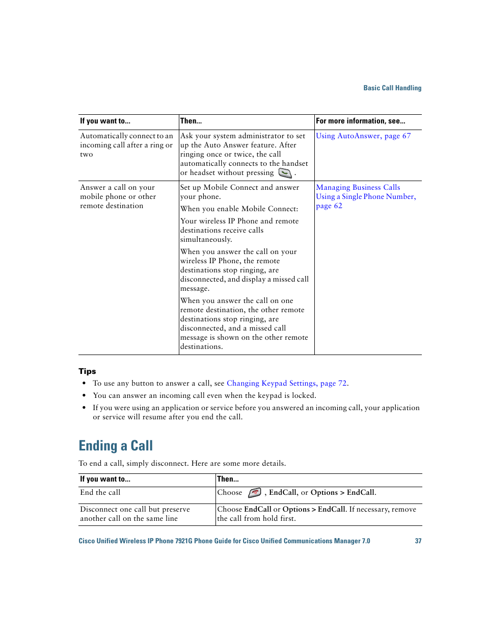 Ending a call | Cisco Cisco Unified Wireless IP Phone 7921G User Manual | Page 45 / 124