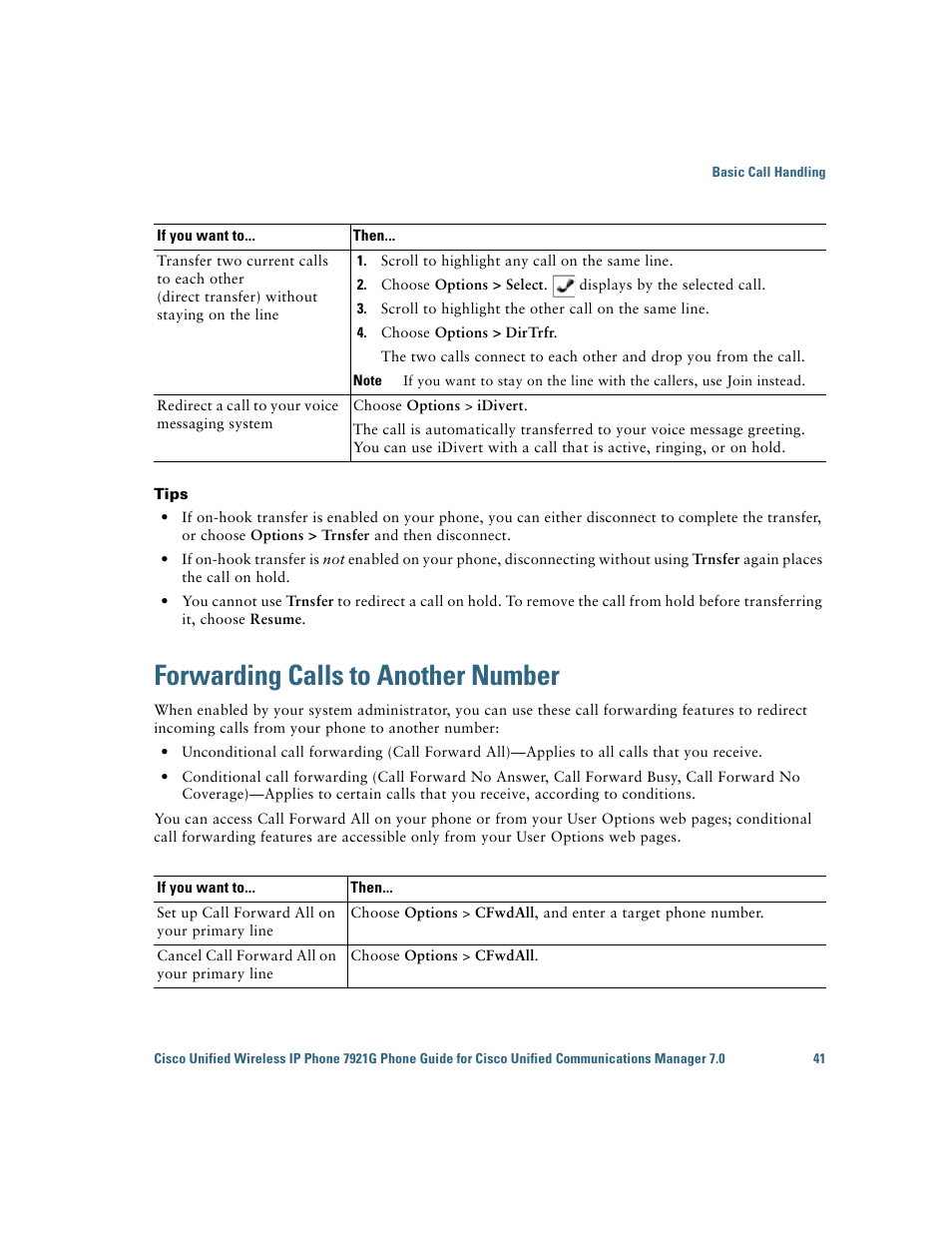Forwarding calls to another number, Forwarding calls | Cisco Cisco Unified Wireless IP Phone 7921G User Manual | Page 49 / 124