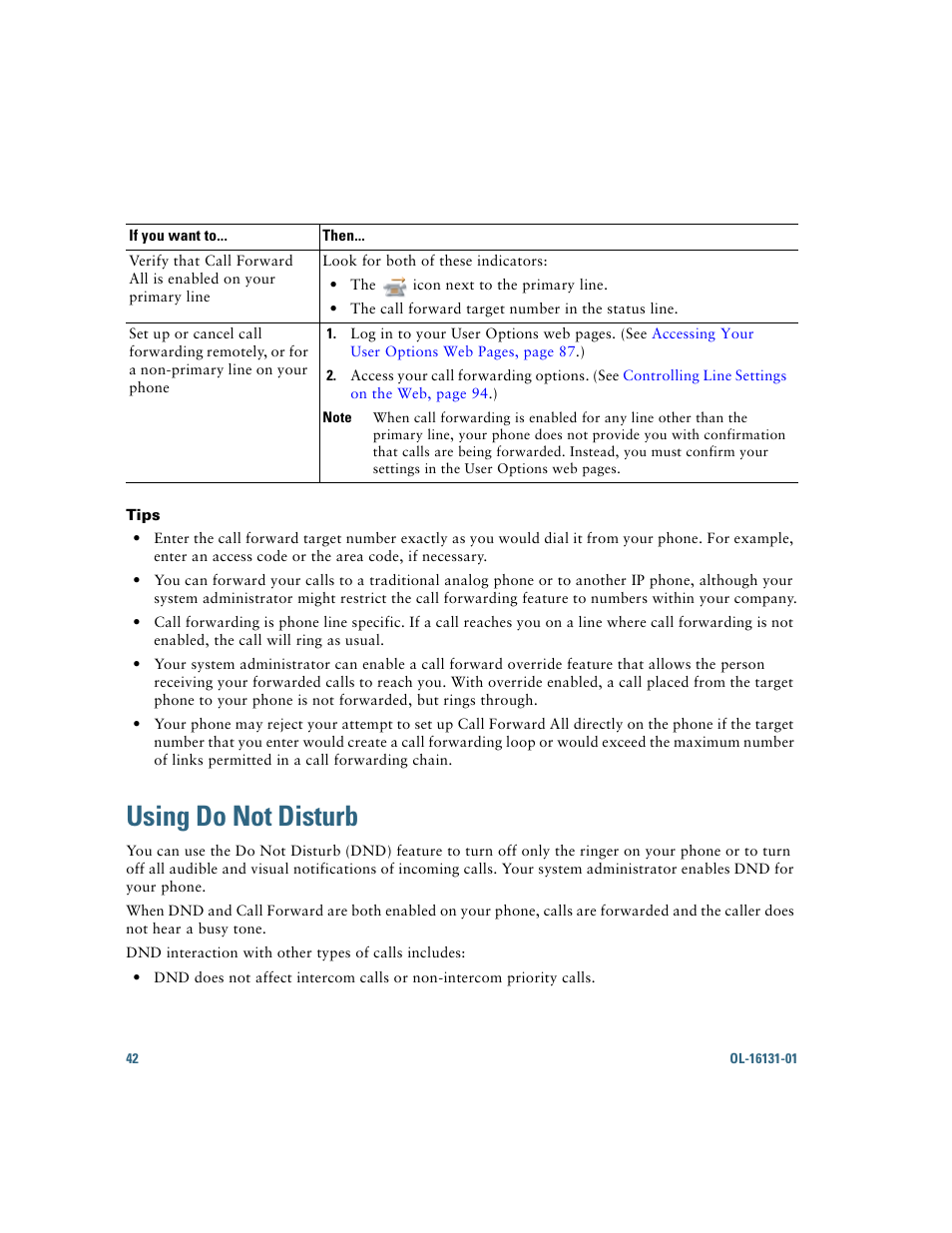 Using do not disturb | Cisco Cisco Unified Wireless IP Phone 7921G User Manual | Page 50 / 124