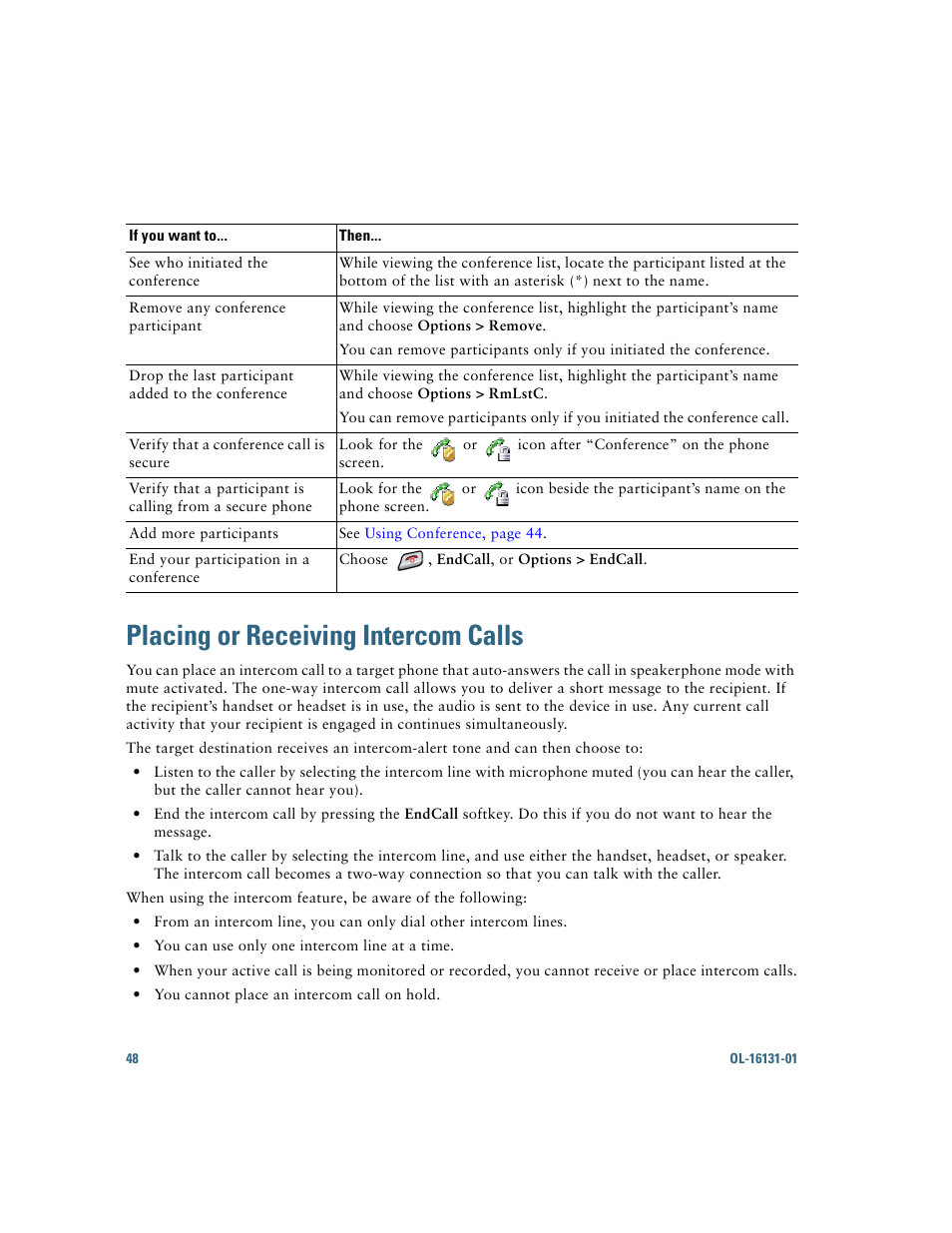 Placing or receiving intercom calls, Placing or receiving, Placing or receiving intercom | Cisco Cisco Unified Wireless IP Phone 7921G User Manual | Page 56 / 124