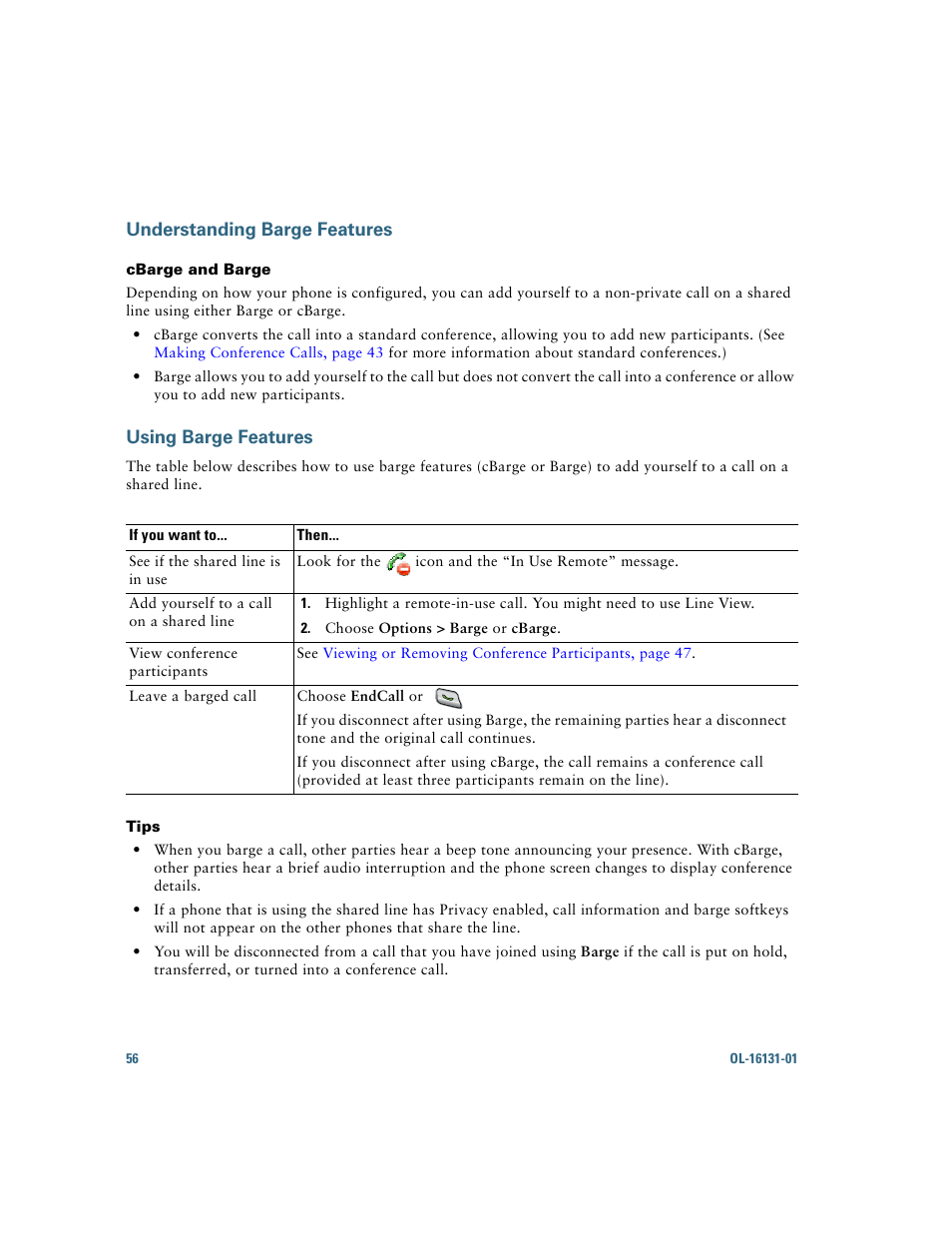 Understanding barge features, Using barge features | Cisco Cisco Unified Wireless IP Phone 7921G User Manual | Page 64 / 124
