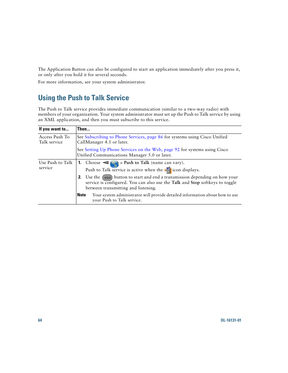 Using the push to talk service | Cisco Cisco Unified Wireless IP Phone 7921G User Manual | Page 72 / 124