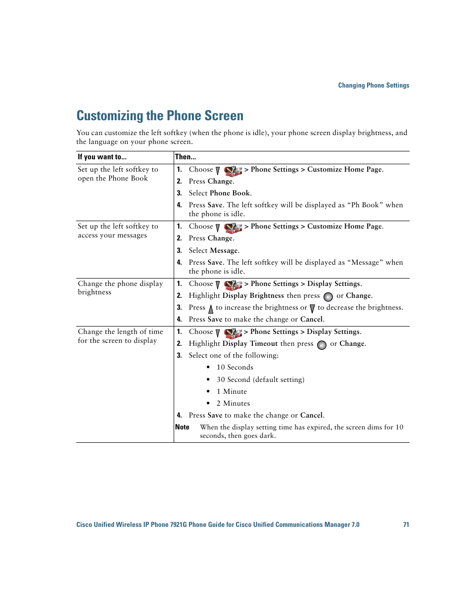 Customizing the phone screen | Cisco Cisco Unified Wireless IP Phone 7921G User Manual | Page 79 / 124